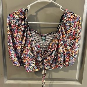 Wild Fable Cropped Puff Sleeve Floral Top